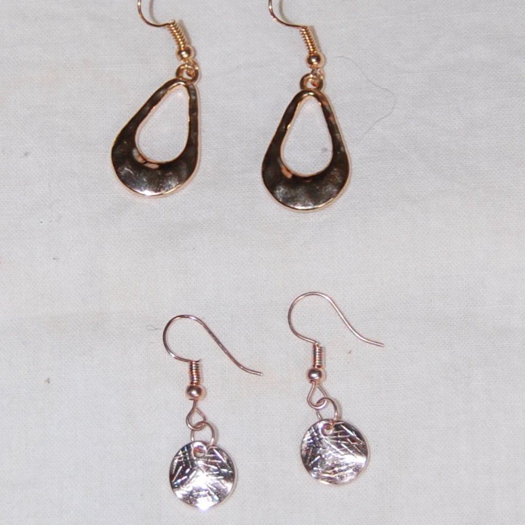 Gold Tone Earrings 2 Sets Off Wire Hanging Earrings